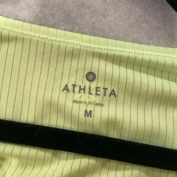 Athleta Neon Striped Round Neck Short Sleeve Pullover Activewear Top Size Medium - Picture 9 of 10